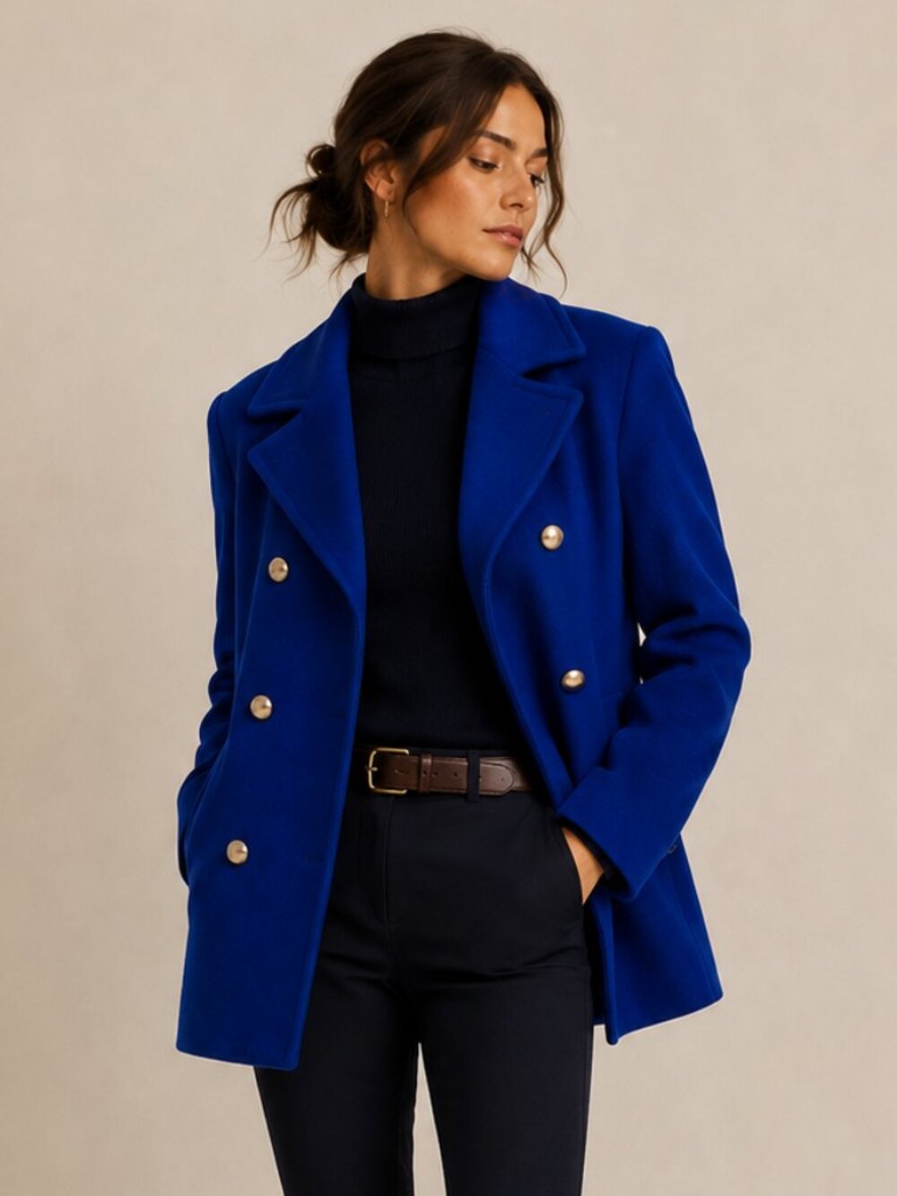 100% Pure Wool Cobalt Blue Double Breasted Coat